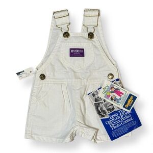 NWT Vintage OshKosh B’Gosh White Shortalls Baby Overalls 0-3m